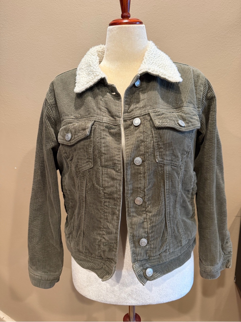 PacSun Granola Girl Gorpcore Olive Green Sherpa lined Corduroy Jacket Women’s M
